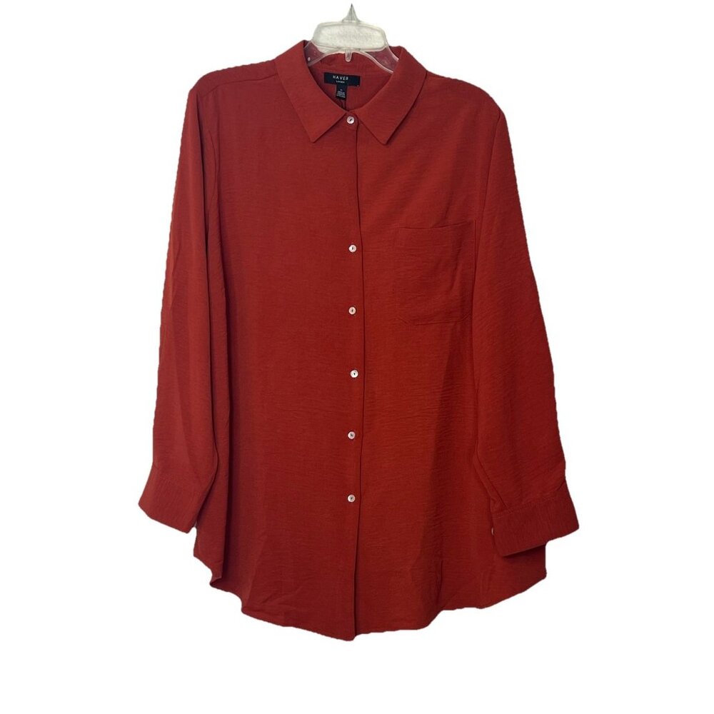 Haver London Button Up Blouse Women’s Sz 1X Burnt Orange Polyester Collared NWT